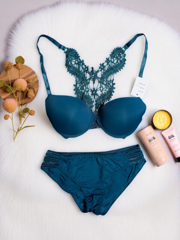 Sea Green Ornate Lace Back Bra Set