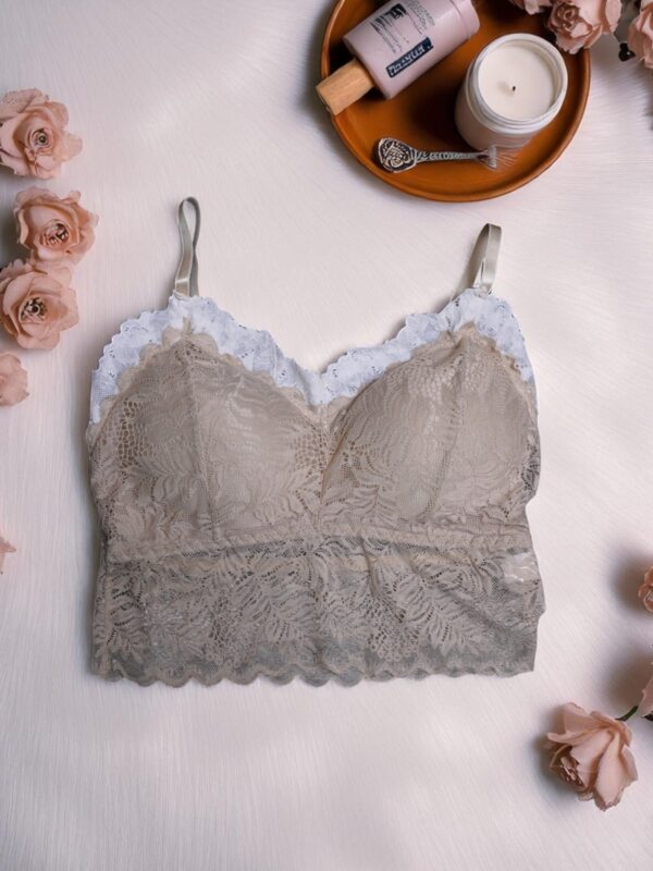 Beige & White Dual-Tone Lace Bralette
