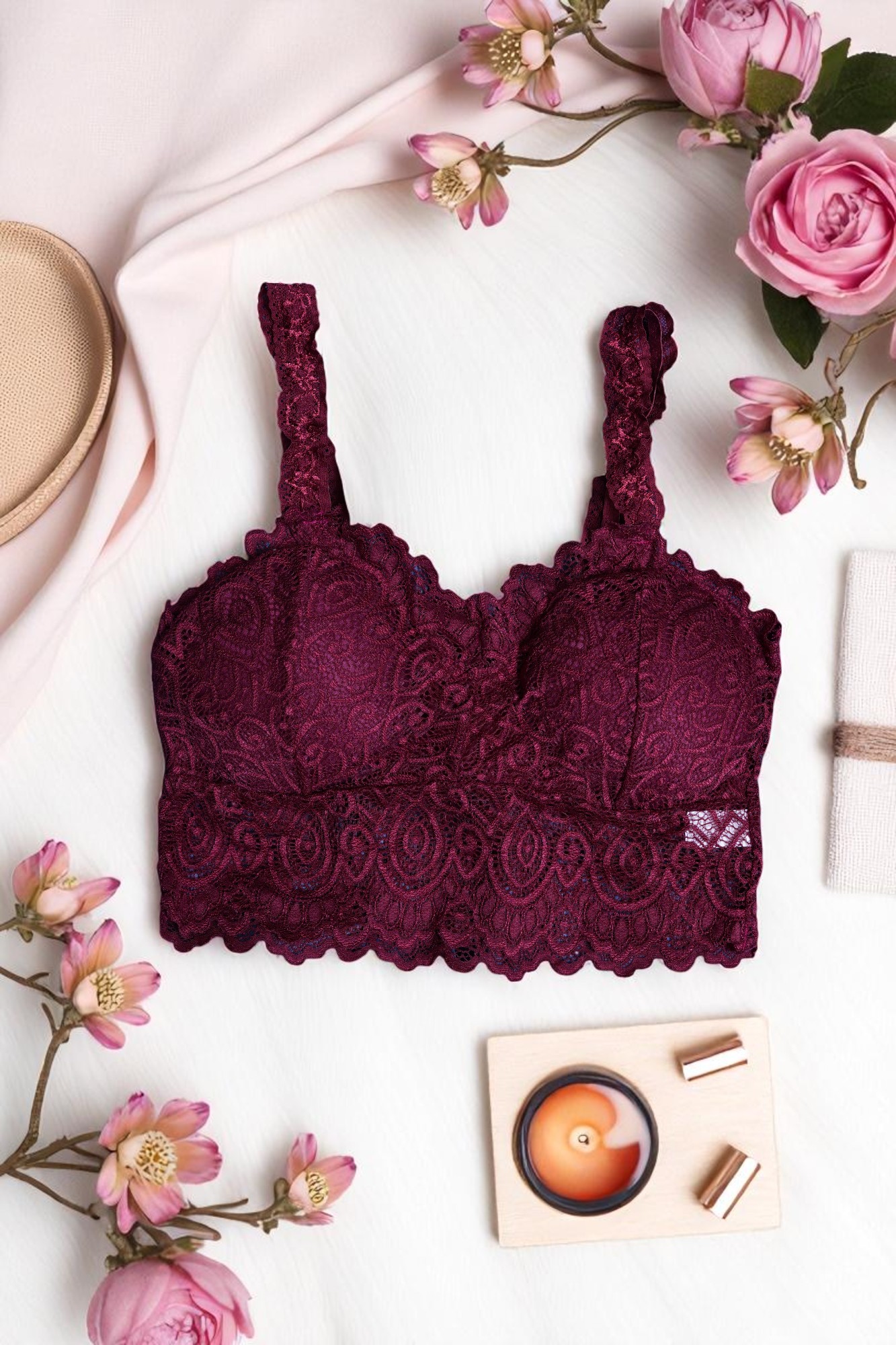 Burgundy Lace Comfort Bralette - Image 3