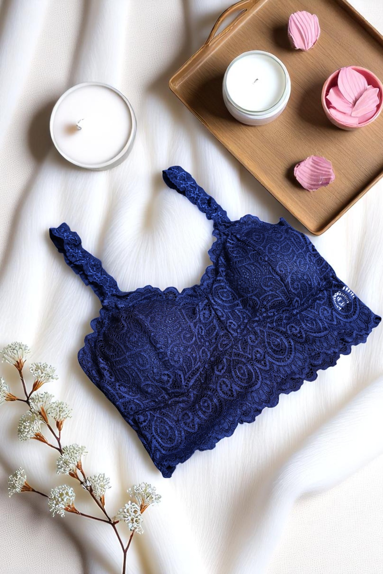 Navy Blue Lace Comfort Bralette - Image 3