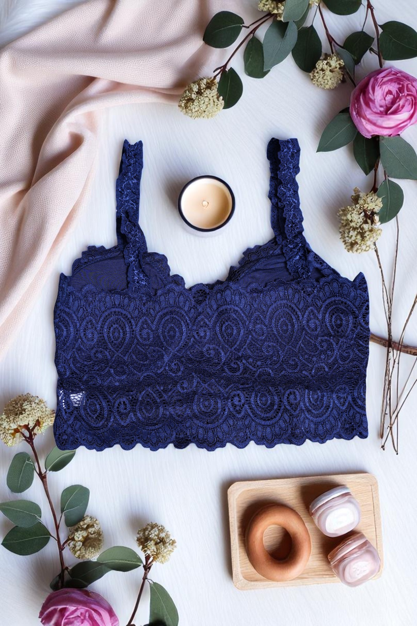 Navy Blue Lace Comfort Bralette - Image 4