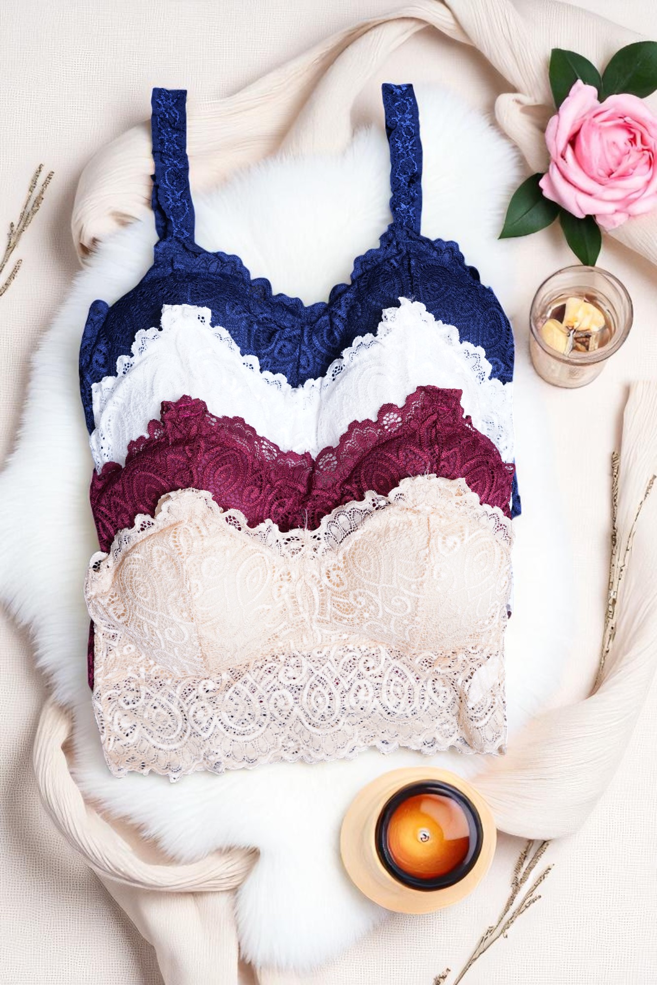 Navy Blue Lace Comfort Bralette - Image 5