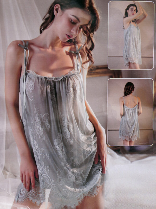 Sheer Mint Green Lace Babydoll Nightgown with Tie Straps