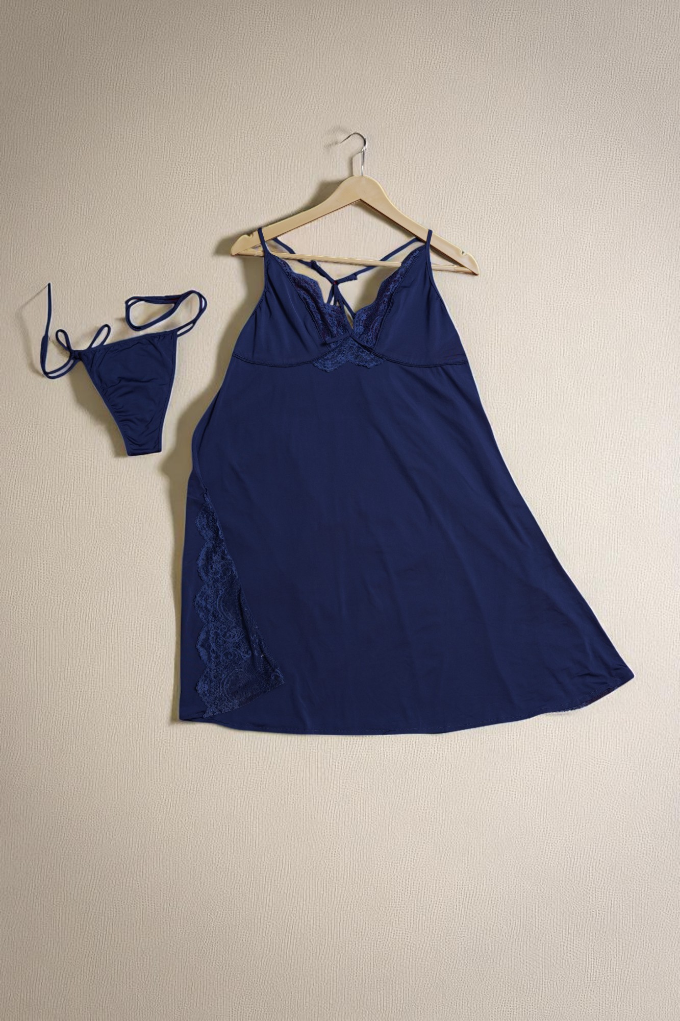 Alluring Blue Lace-Trimmed Babydoll & Thong Lingerie Set - Image 3
