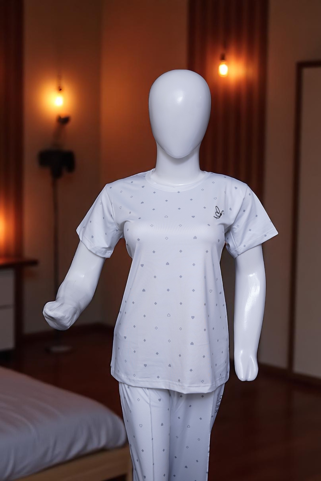 White & Grey Dotted Comfort Pajama Set - Image 2