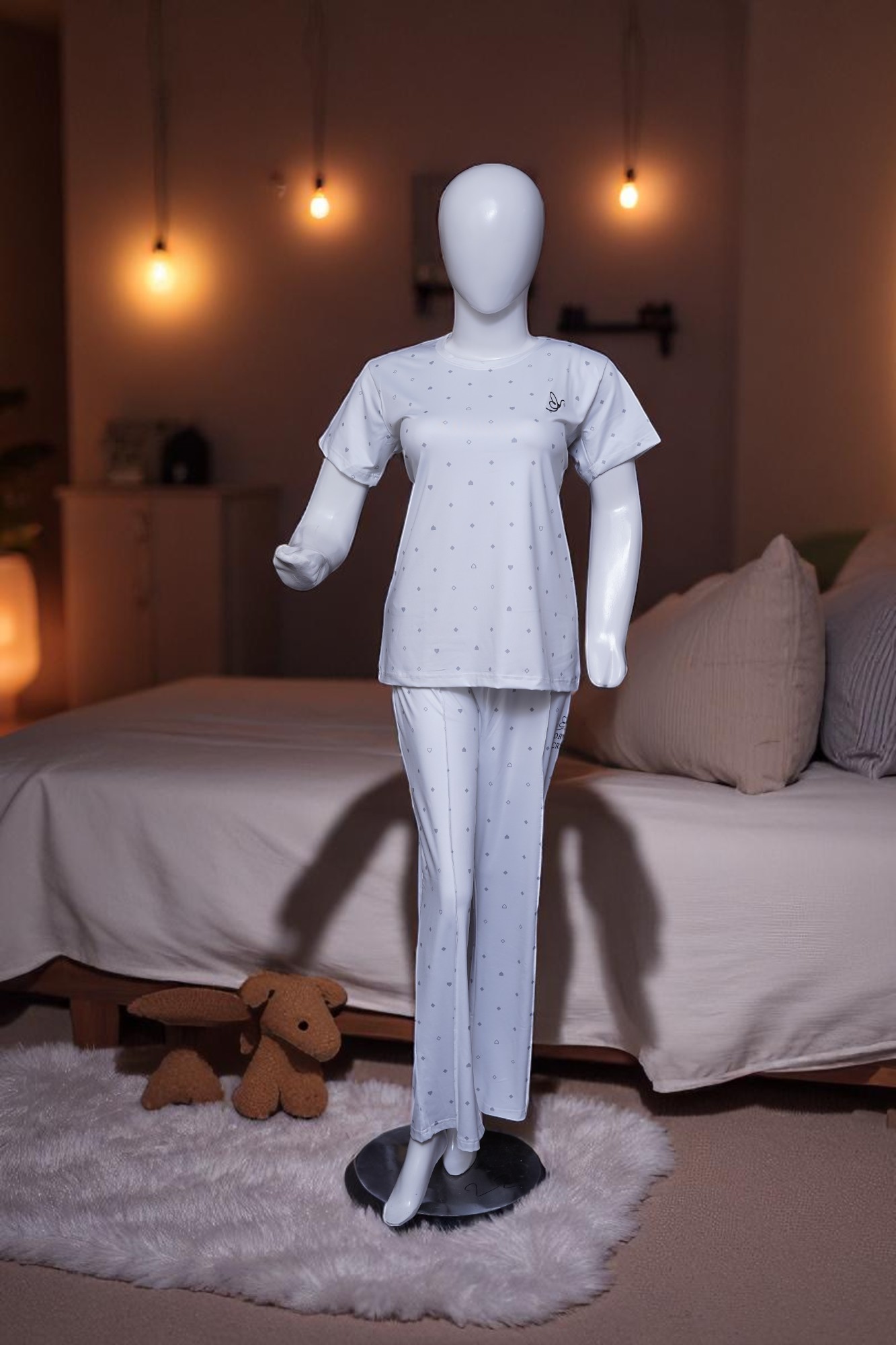White & Grey Dotted Comfort Pajama Set