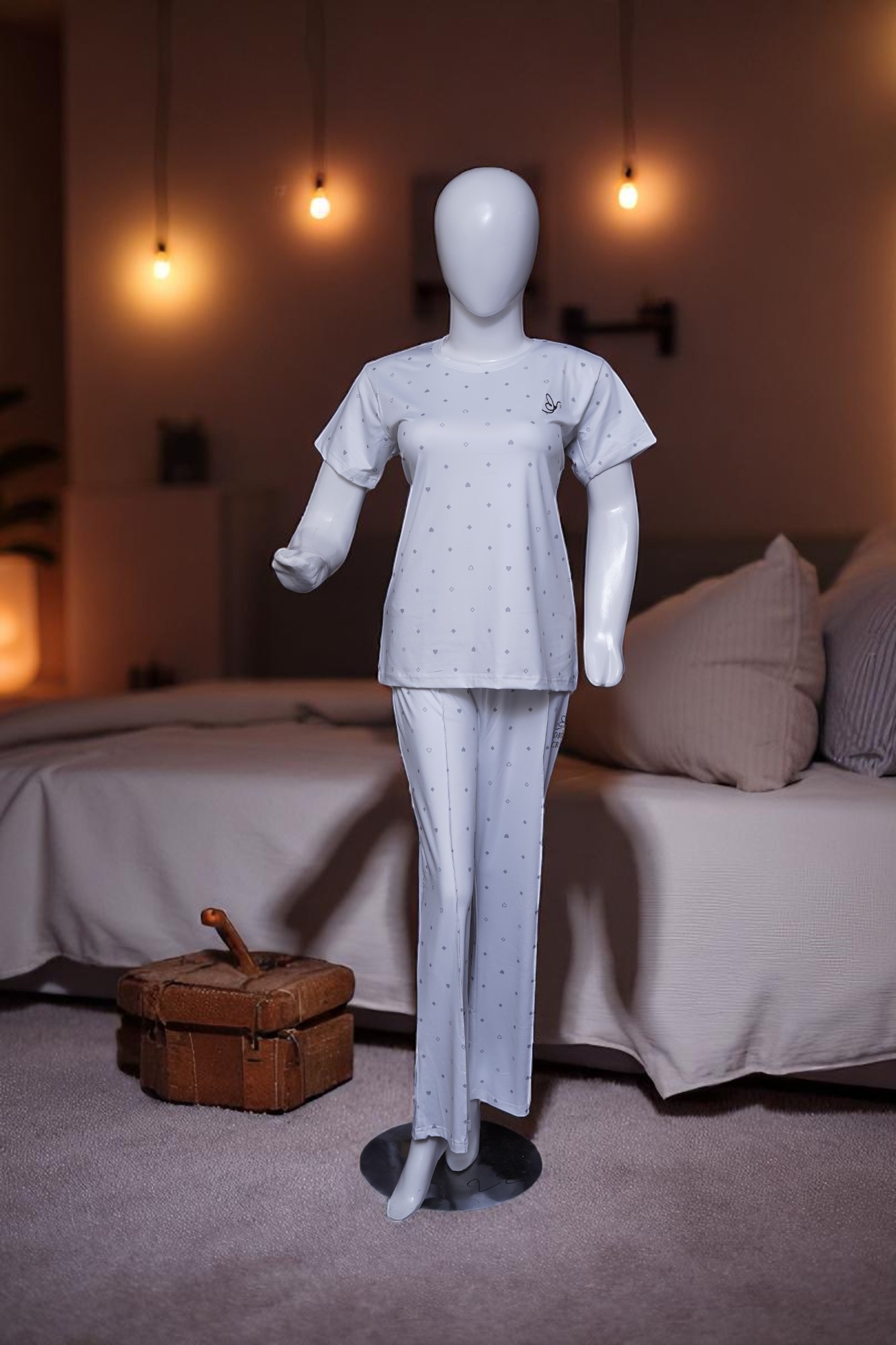 White & Grey Dotted Comfort Pajama Set - Image 3