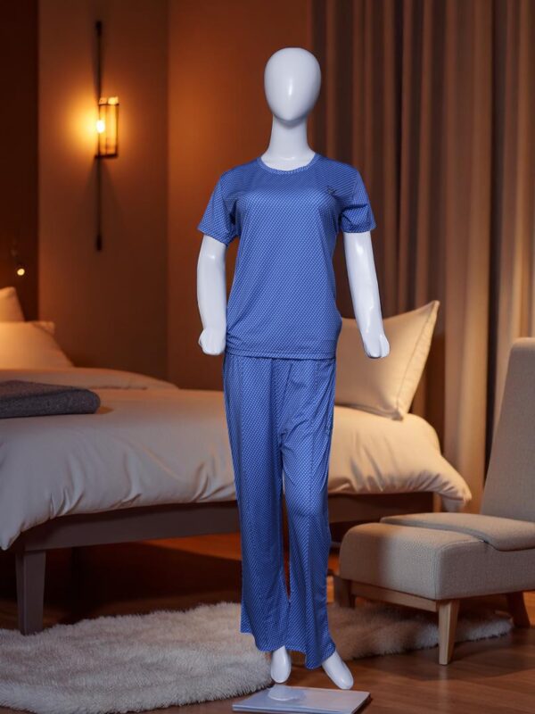 Royal Blue Micro-Geometric Print Comfort Pajama Set