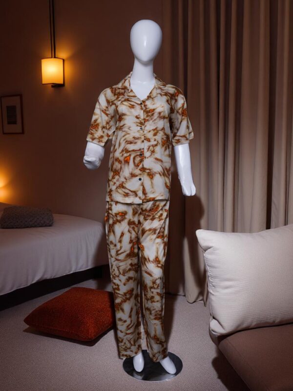 Warm Toned Abstract Print Button-Up Pajama Set