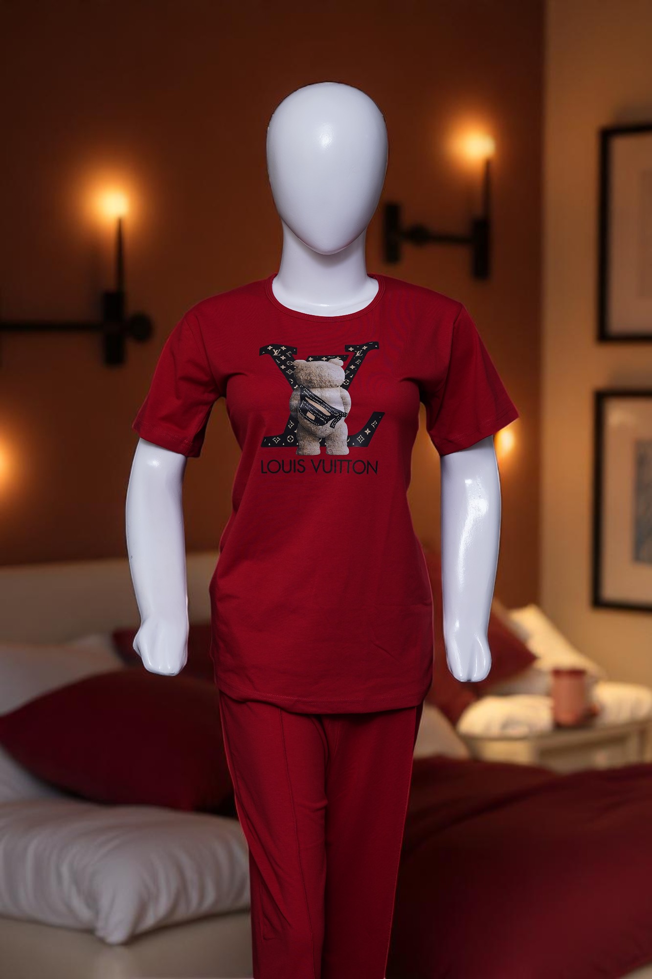 Bold Red "LV Bear" Comfort Pajama Set - Image 3