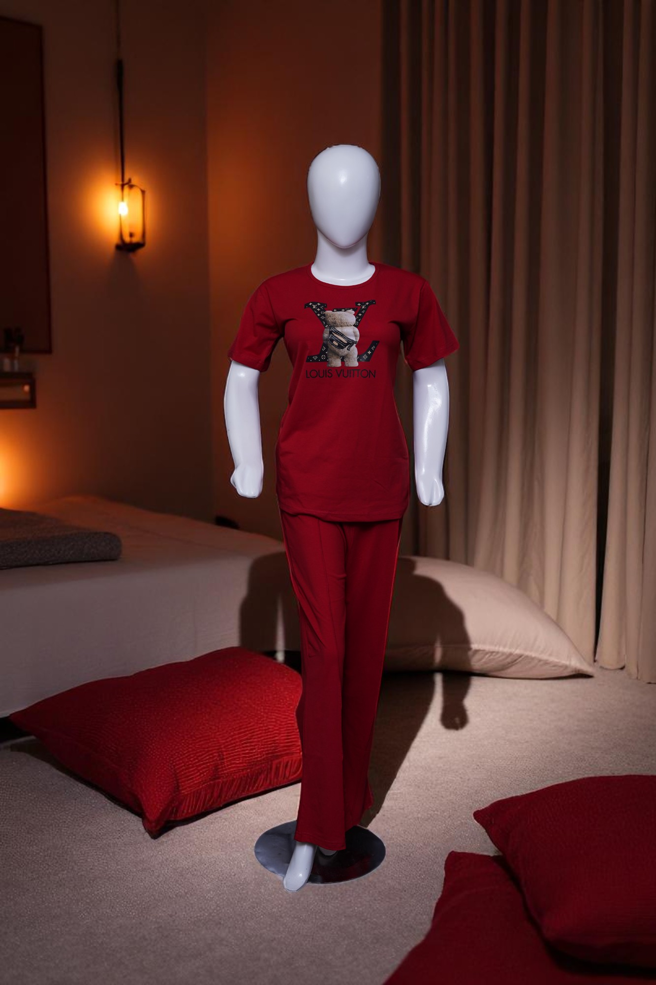 Bold Red "LV Bear" Comfort Pajama Set - Image 4