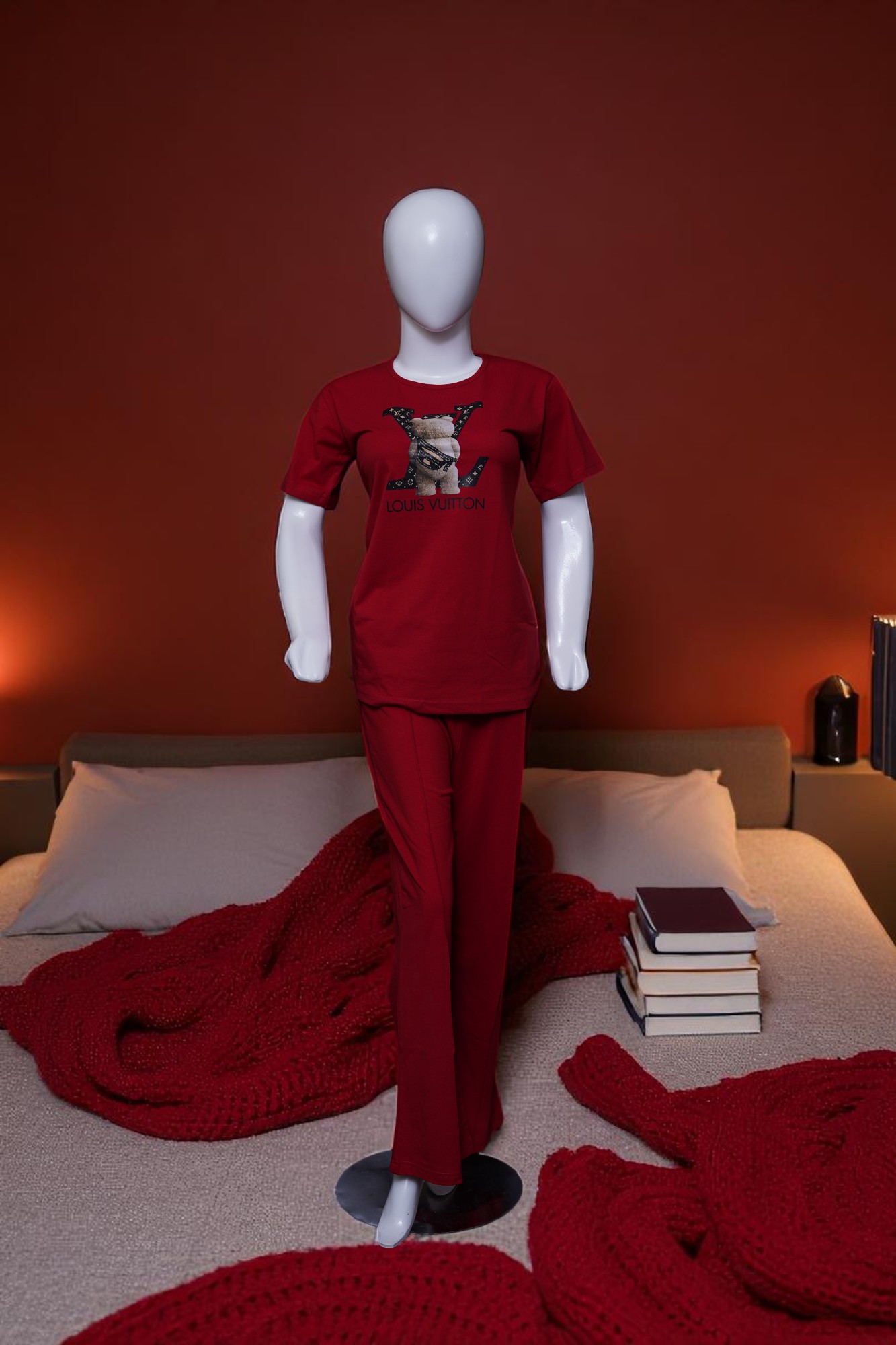 Bold Red "LV Bear" Comfort Pajama Set - Image 5
