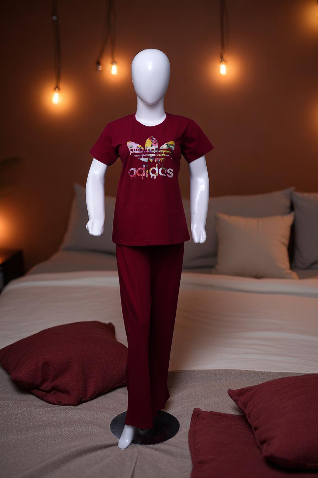 Bold Burgundy "Splash Trefoil" Comfort Pajama Set