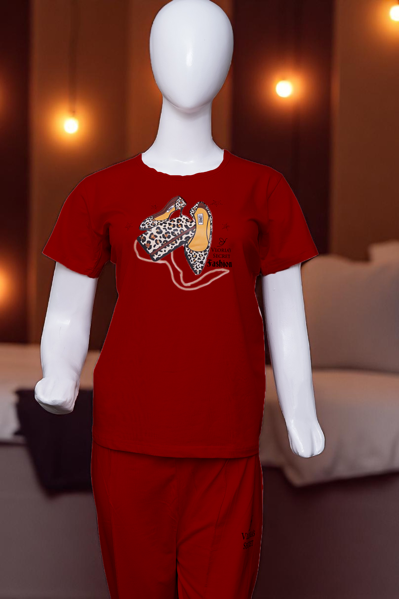 Bold Red "Fashion Heels" Comfort Pajama Set - Image 3