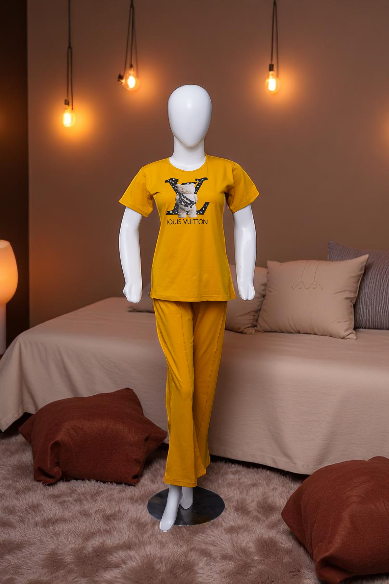 Sunny Yellow "LV Bear" Comfort Pajama Set - Image 2