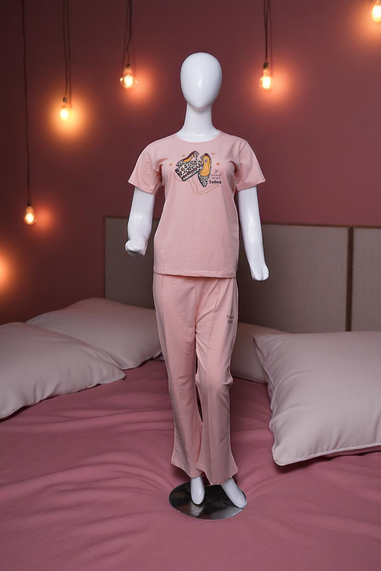 Chic Pink "Fashion Heels" Comfort Pajama Set - Image 2