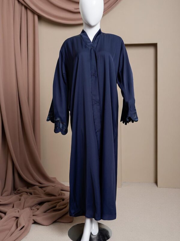 Elegant Blue Abaya with Embroidered Sleeves