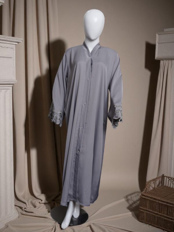 Grey Embroidered Sleeve Abaya