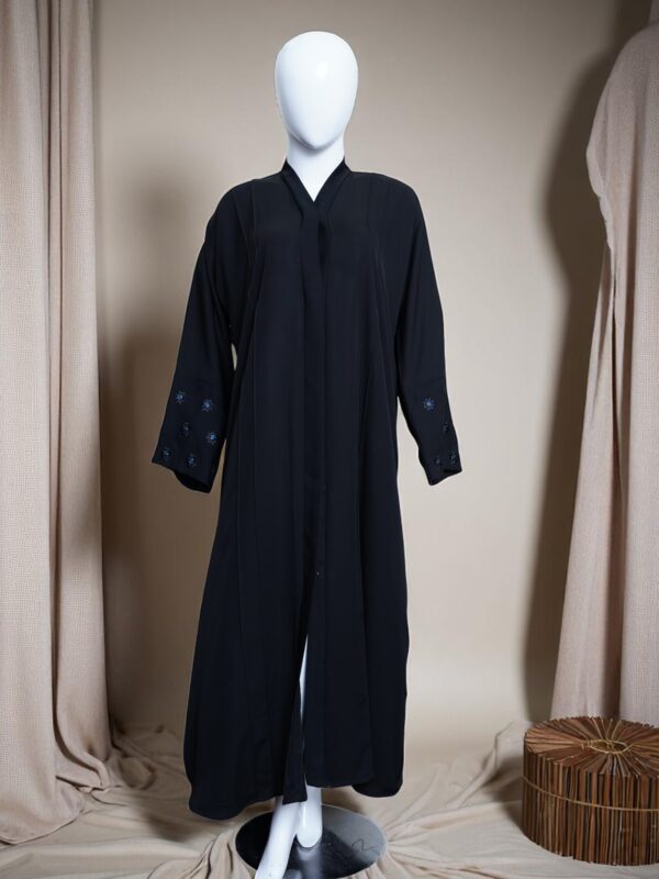Elegant Black Abaya with Embroidered Sleeves