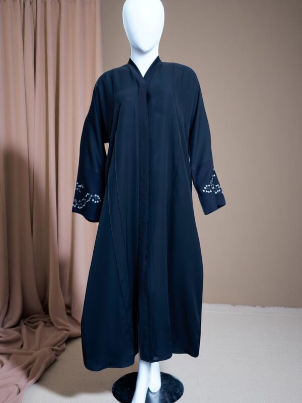 Elegant Navy Blue Embroidered Sleeve Abaya